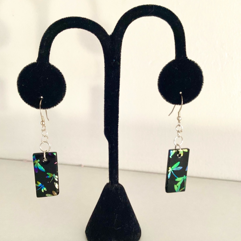 Sterling Silver Earrings Dichroic Glass Firefly